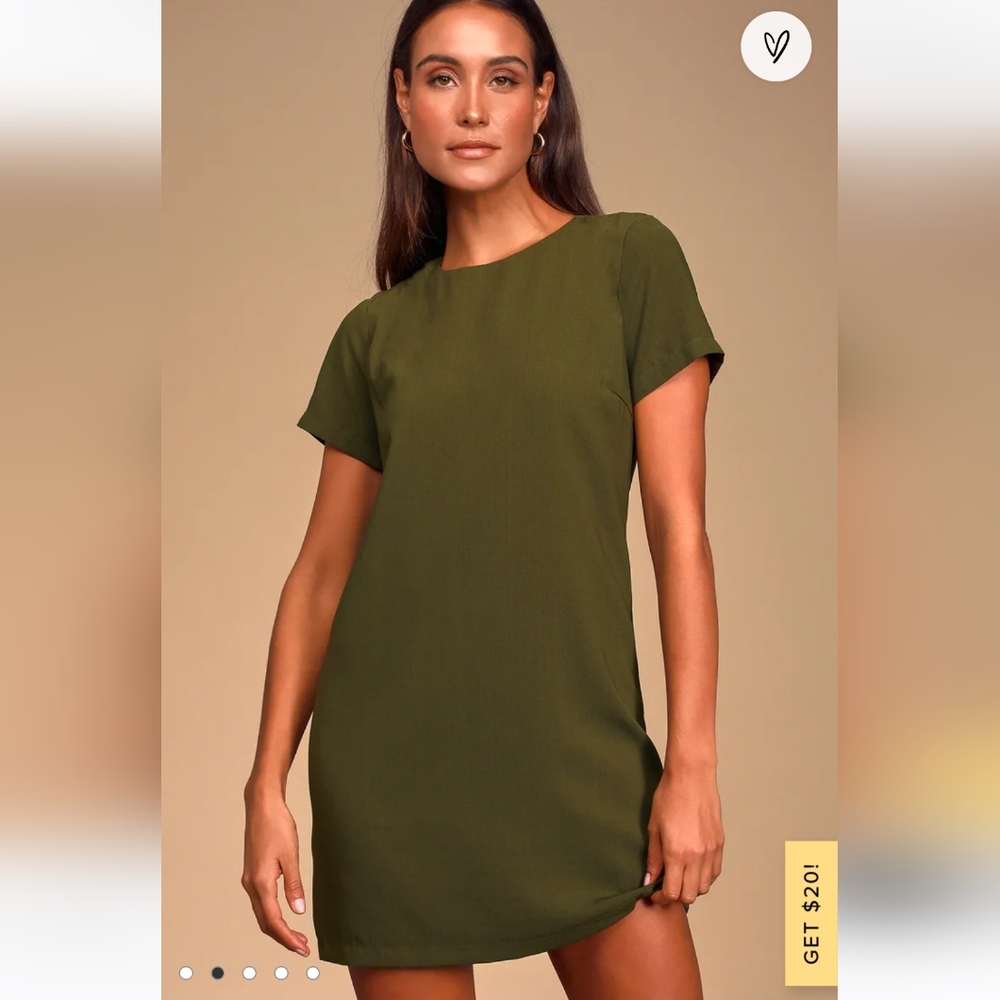 Lulus Shift and Shout Olive Green Short Sleeve Mini Dress Size Small